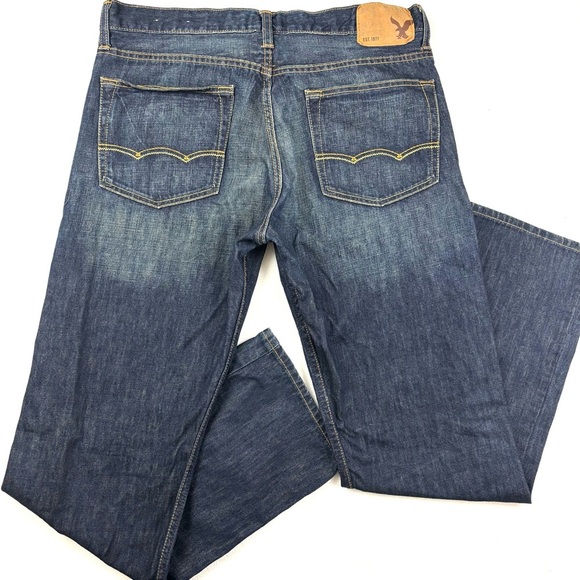 American Eagle 100% Cotton Whiskered Midrise Relaxed Straight Mens Jeans (33/34) - Picture 2 of 15